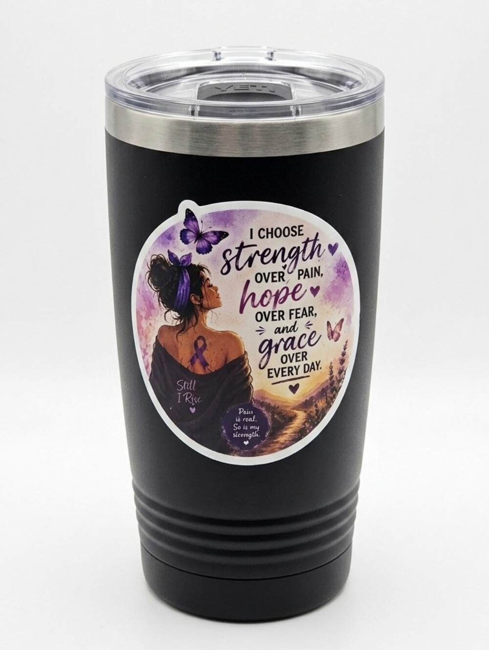 HAND CRAFTED Boho Chronic Illness Warrior Sticker Hope Over Fear Purple Ribbon